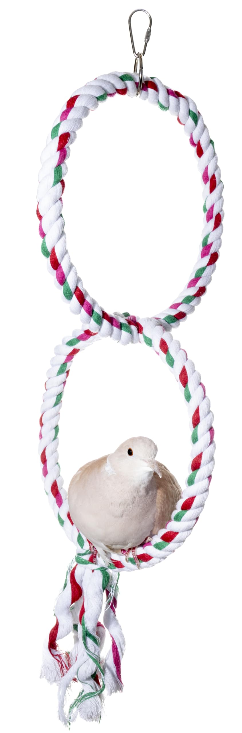 Double Hoop Bird Swing - Cotton Rope Hanging Perch Rings, Climbing Swing & Rope Perch Toy for Parrots, Budgies, Parakeets, Cockatiels, Conures & Small Birds - Bird Swing Toy & Cage Accessory