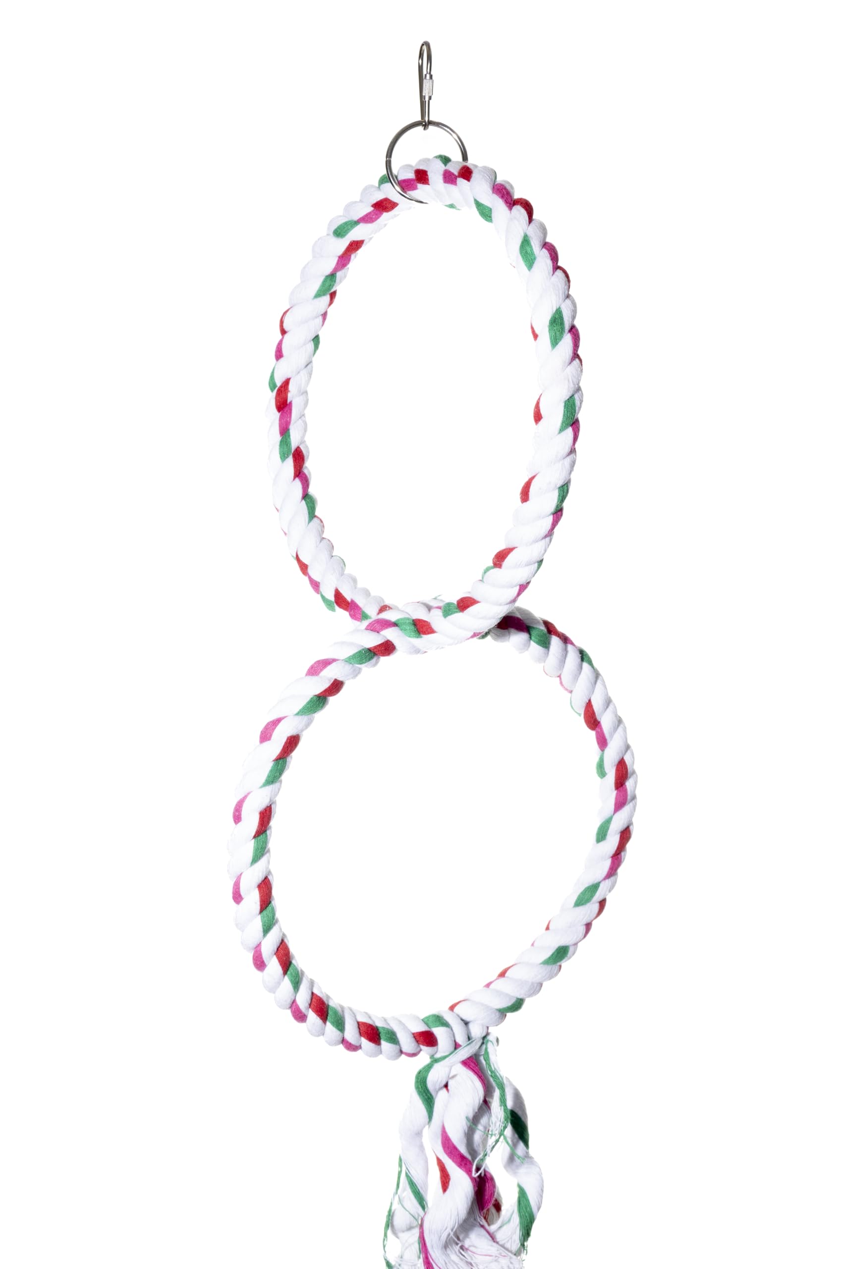 Double Hoop Bird Swing - Cotton Rope Hanging Perch Rings, Climbing Swing & Rope Perch Toy for Parrots, Budgies, Parakeets, Cockatiels, Conures & Small Birds - Bird Swing Toy & Cage Accessory