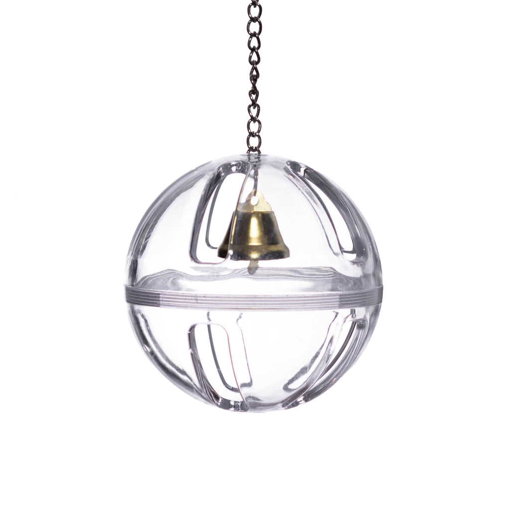 Lovely Little Flyers Bird Foraging Ball Toy with Bell, 3.5 Inch, Interactive Enrichment Hanging Toy for Medium to Large Birds, Bird Toy and Treat Dispenser for Parrots, Plastic Forage Ball for Doves