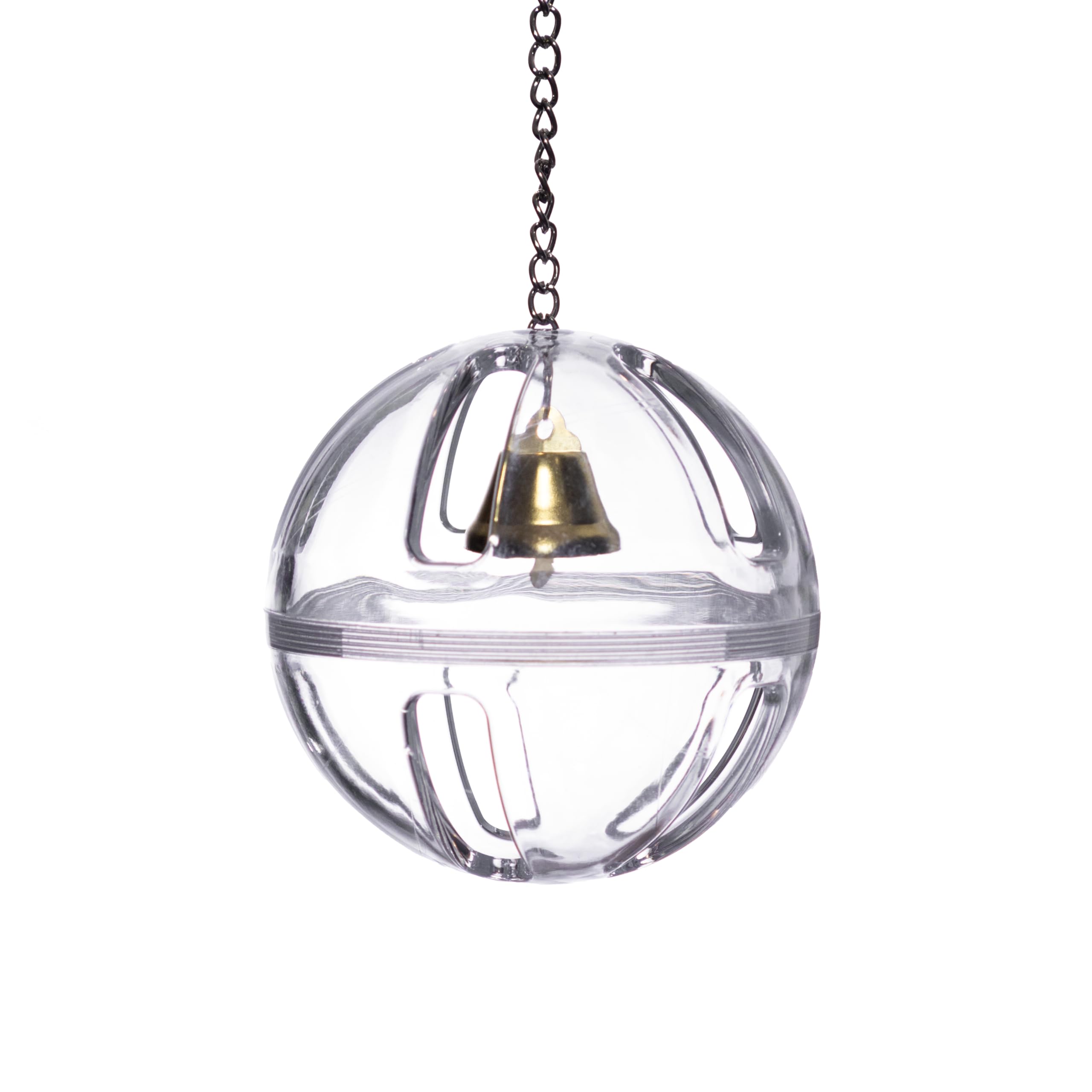 Lovely Little Flyers Bird Foraging Ball Toy with Bell, 3.5 Inch, Interactive Enrichment Hanging Toy for Medium to Large Birds, Bird Toy and Treat Dispenser for Parrots, Plastic Forage Ball for Doves