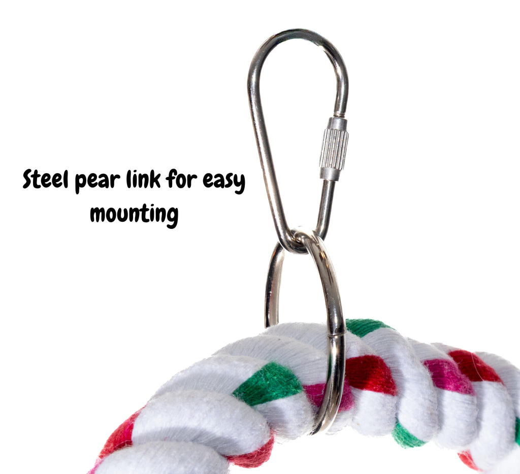Double Hoop Bird Swing - Cotton Rope Hanging Perch Rings, Climbing Swing & Rope Perch Toy for Parrots, Budgies, Parakeets, Cockatiels, Conures & Small Birds - Bird Swing Toy & Cage Accessory