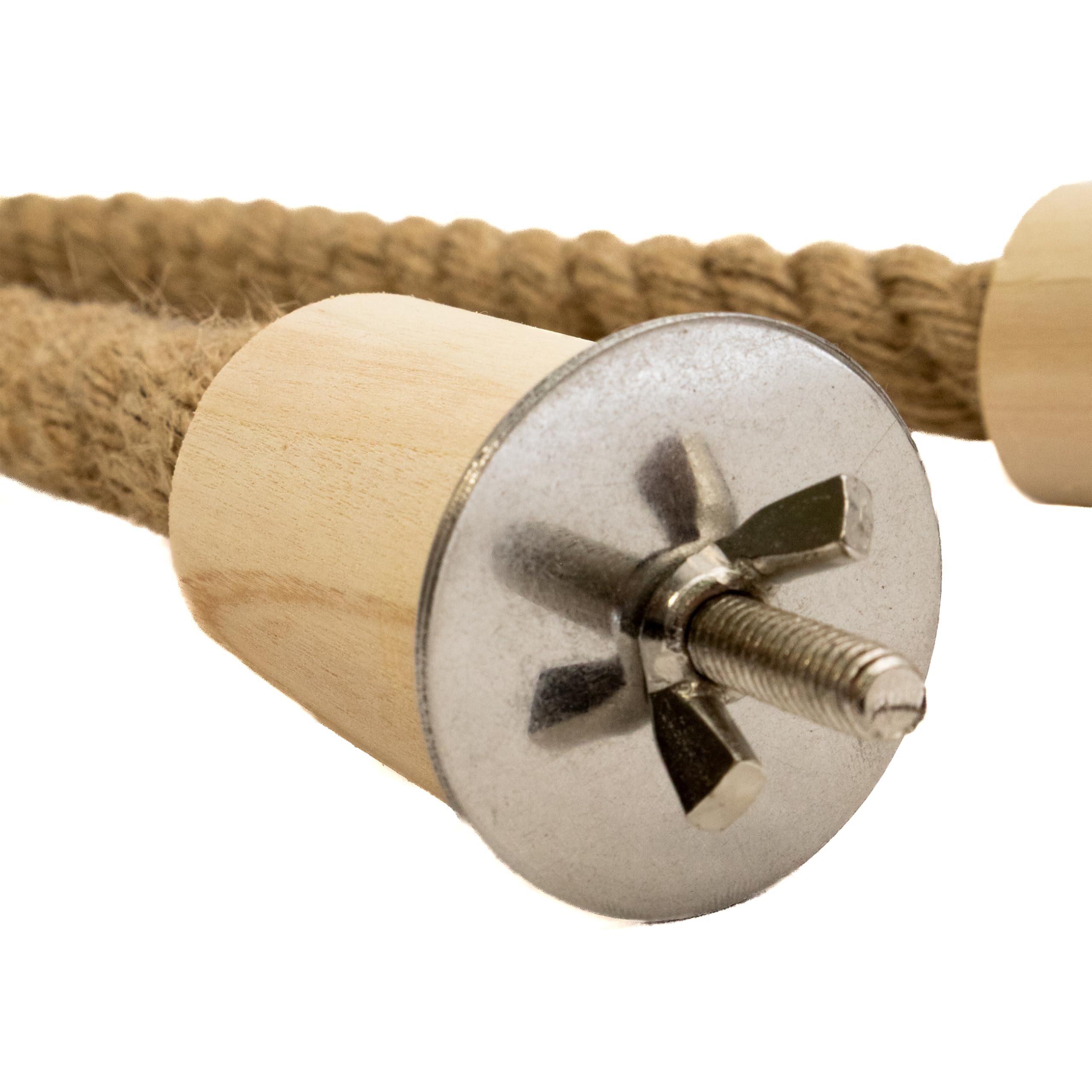 Rope Perch for Parrots, Bendable Natural Jute with Pine Wood and Stainless Steel Mount, Cotton Alternative Boing for Birds, Cage Accessory for Cockatiels, Doves, and Finches, Bendable Climbing Toy