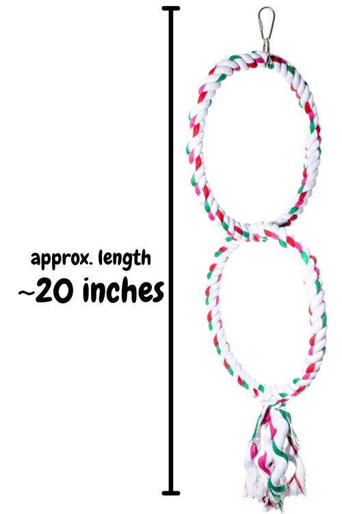 Double Hoop Bird Swing - Cotton Rope Hanging Perch Rings, Climbing Swing & Rope Perch Toy for Parrots, Budgies, Parakeets, Cockatiels, Conures & Small Birds - Bird Swing Toy & Cage Accessory