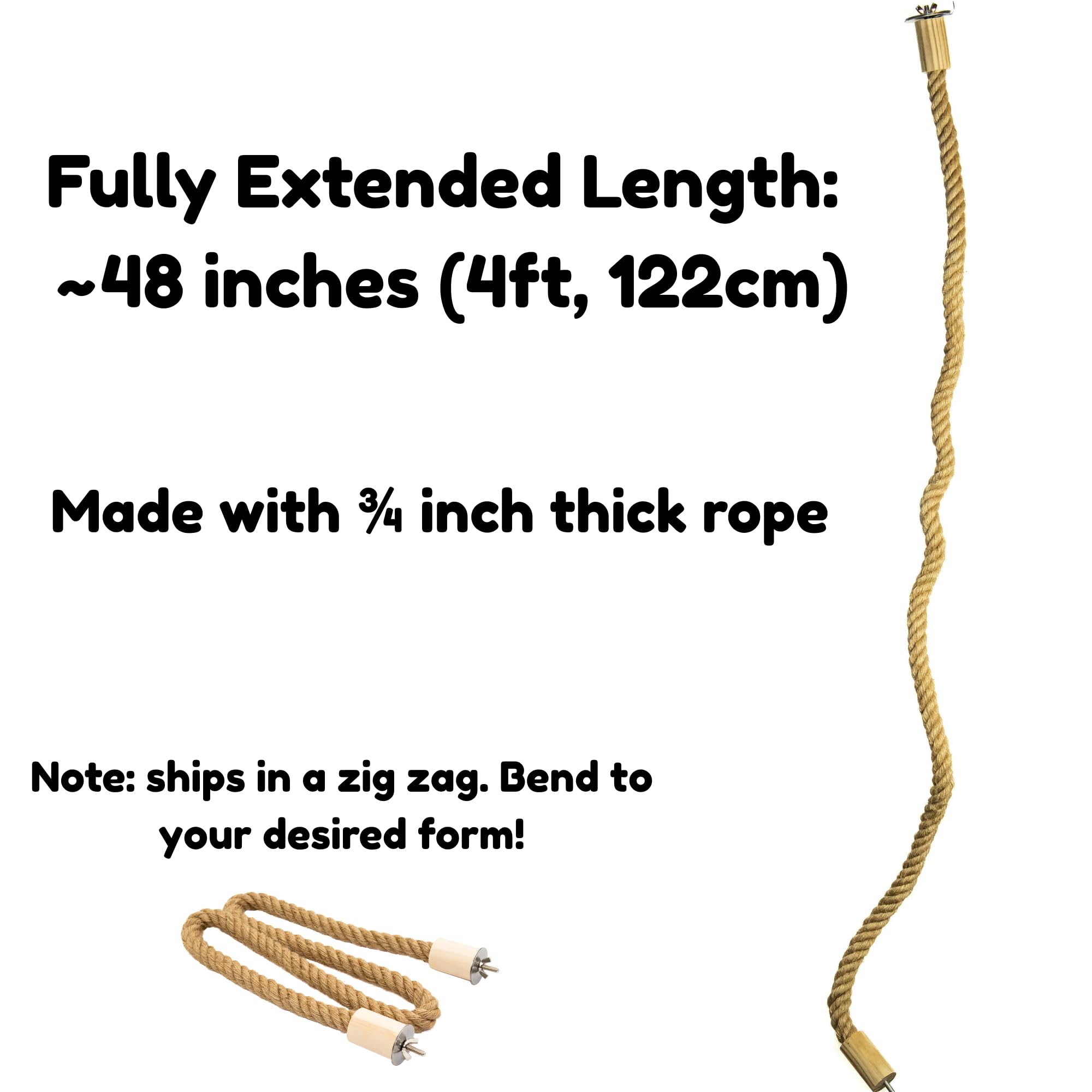 Rope Perch for Parrots, Bendable Natural Jute with Pine Wood and Stainless Steel Mount, Cotton Alternative Boing for Birds, Cage Accessory for Cockatiels, Doves, and Finches, Bendable Climbing Toy