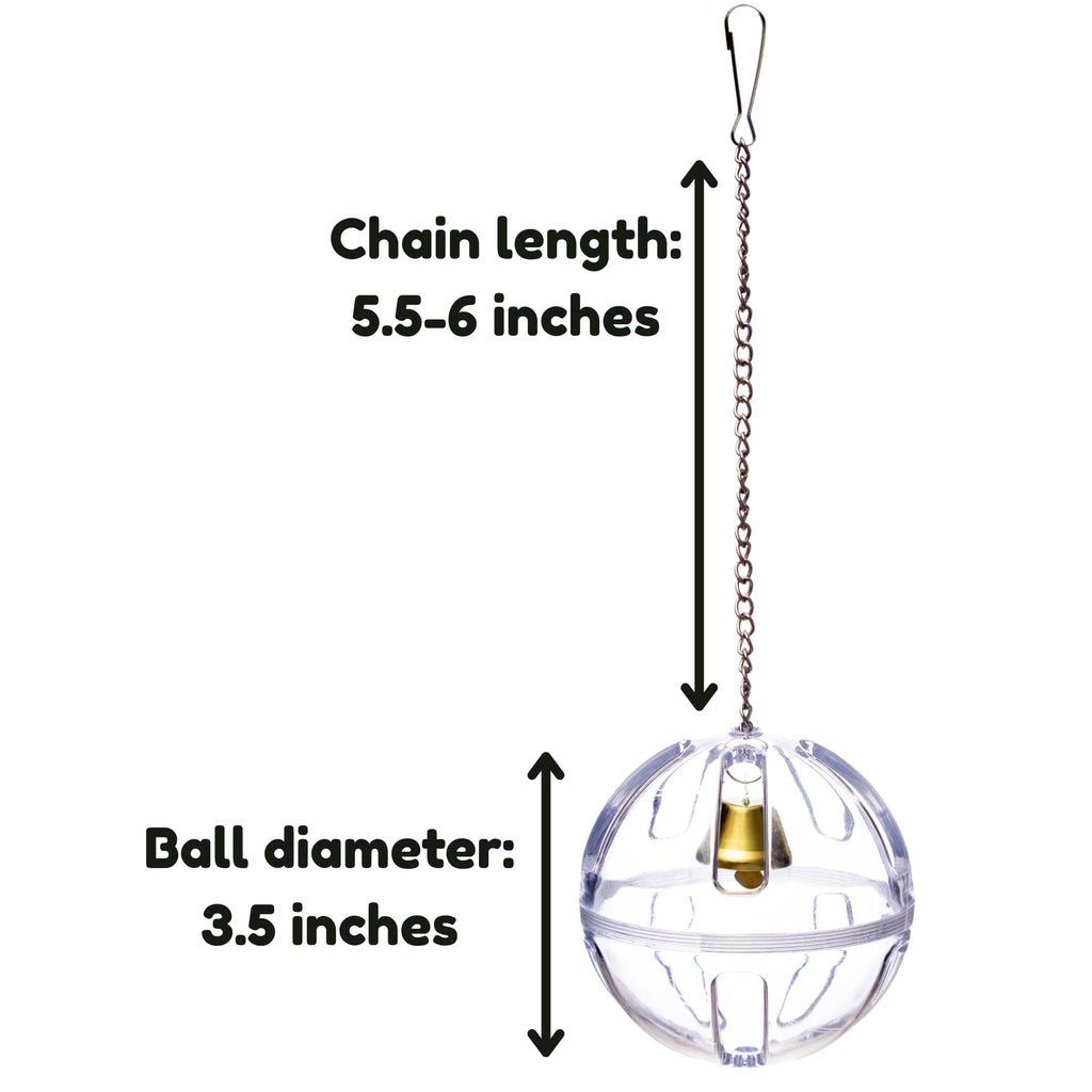 Lovely Little Flyers Bird Foraging Ball Toy with Bell, 3.5 Inch, Interactive Enrichment Hanging Toy for Medium to Large Birds, Bird Toy and Treat Dispenser for Parrots, Plastic Forage Ball for Doves