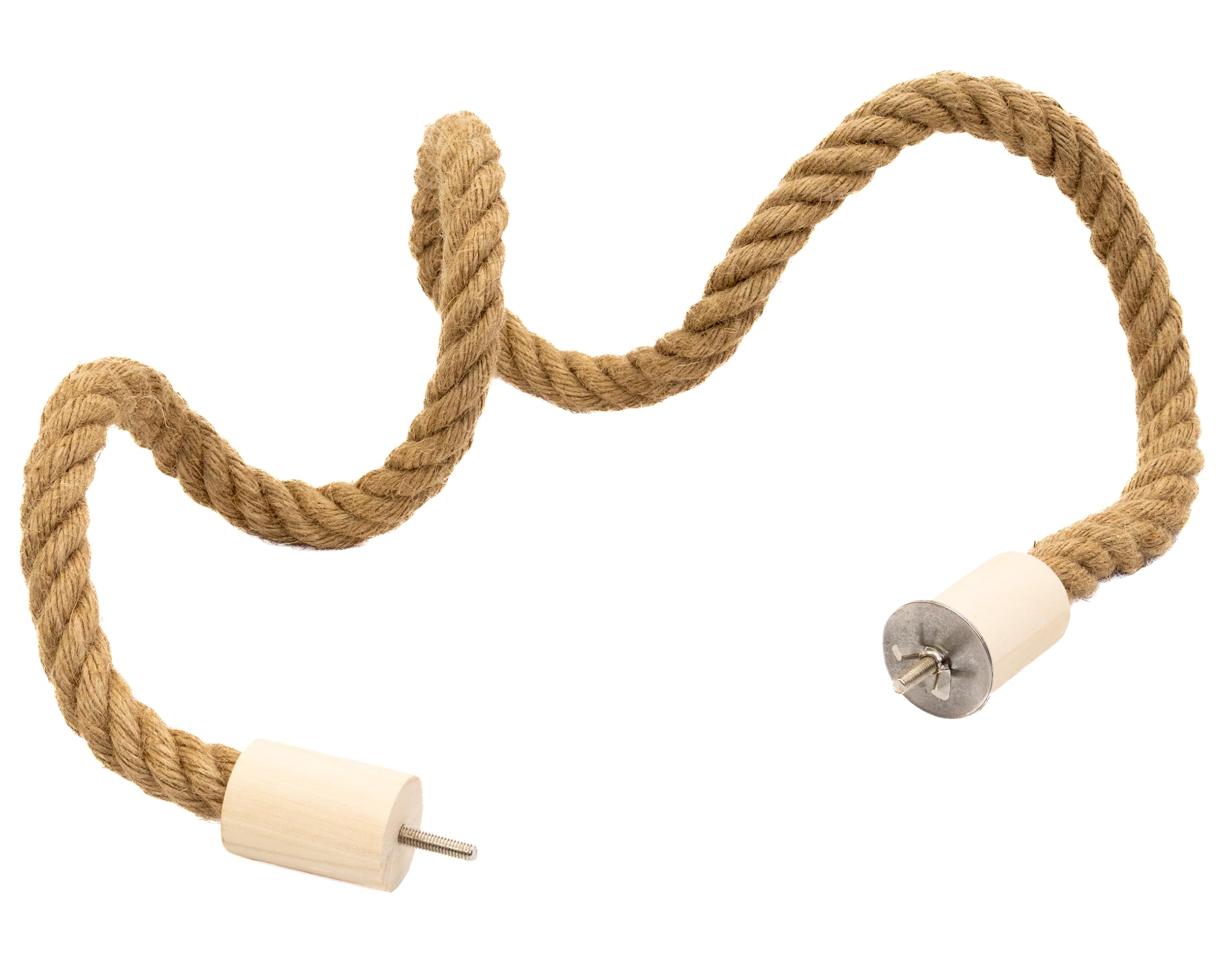 Rope Perch for Parrots, Bendable Natural Jute with Pine Wood and Stainless Steel Mount, Cotton Alternative Boing for Birds, Cage Accessory for Cockatiels, Doves, and Finches, Bendable Climbing Toy