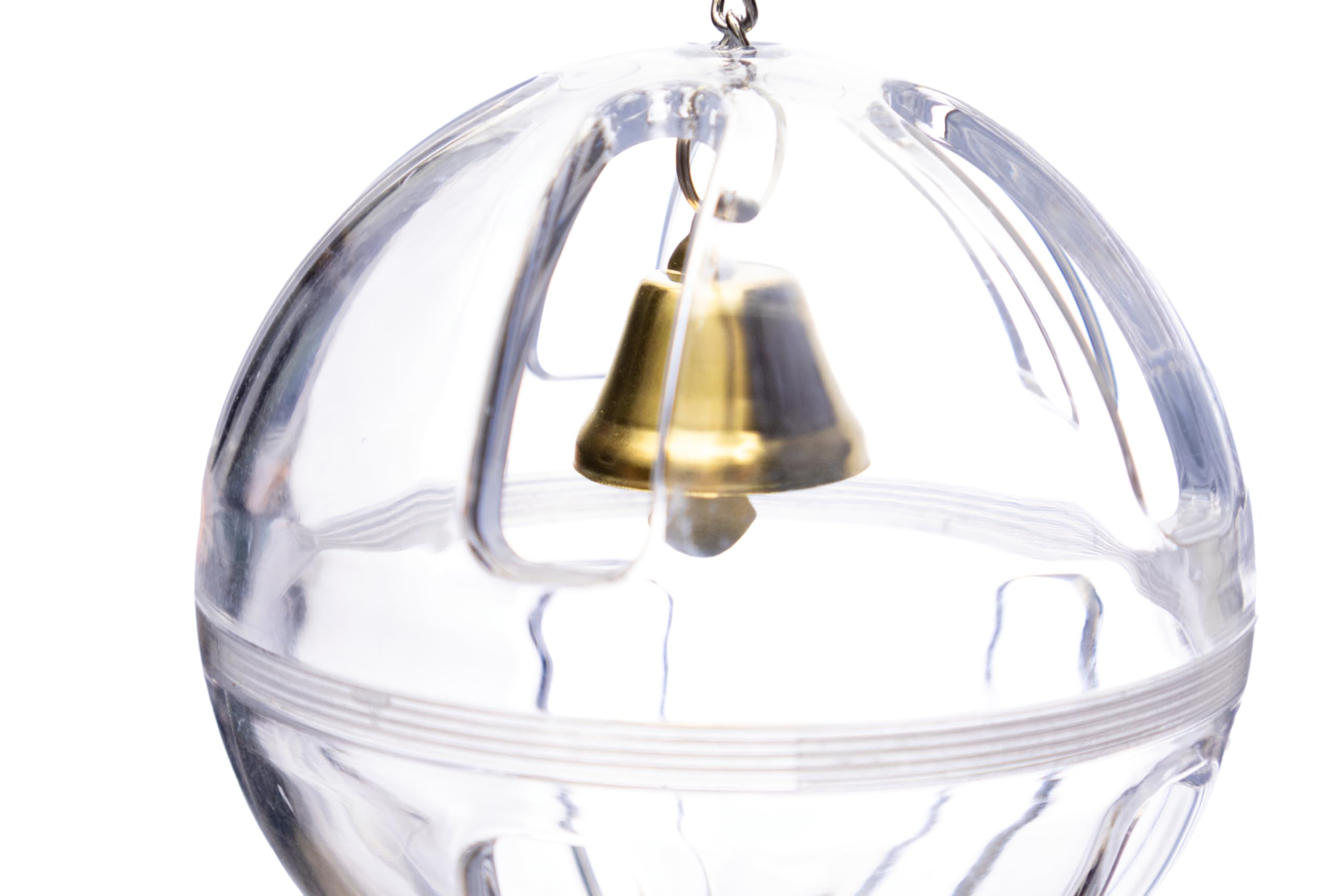 Lovely Little Flyers Bird Foraging Ball Toy with Bell, 3.5 Inch, Interactive Enrichment Hanging Toy for Medium to Large Birds, Bird Toy and Treat Dispenser for Parrots, Plastic Forage Ball for Doves