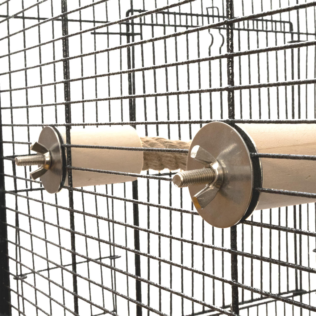 Rope Perch for Parrots, Bendable Natural Jute with Pine Wood and Stainless Steel Mount, Cotton Alternative Boing for Birds, Cage Accessory for Cockatiels, Doves, and Finches, Bendable Climbing Toy