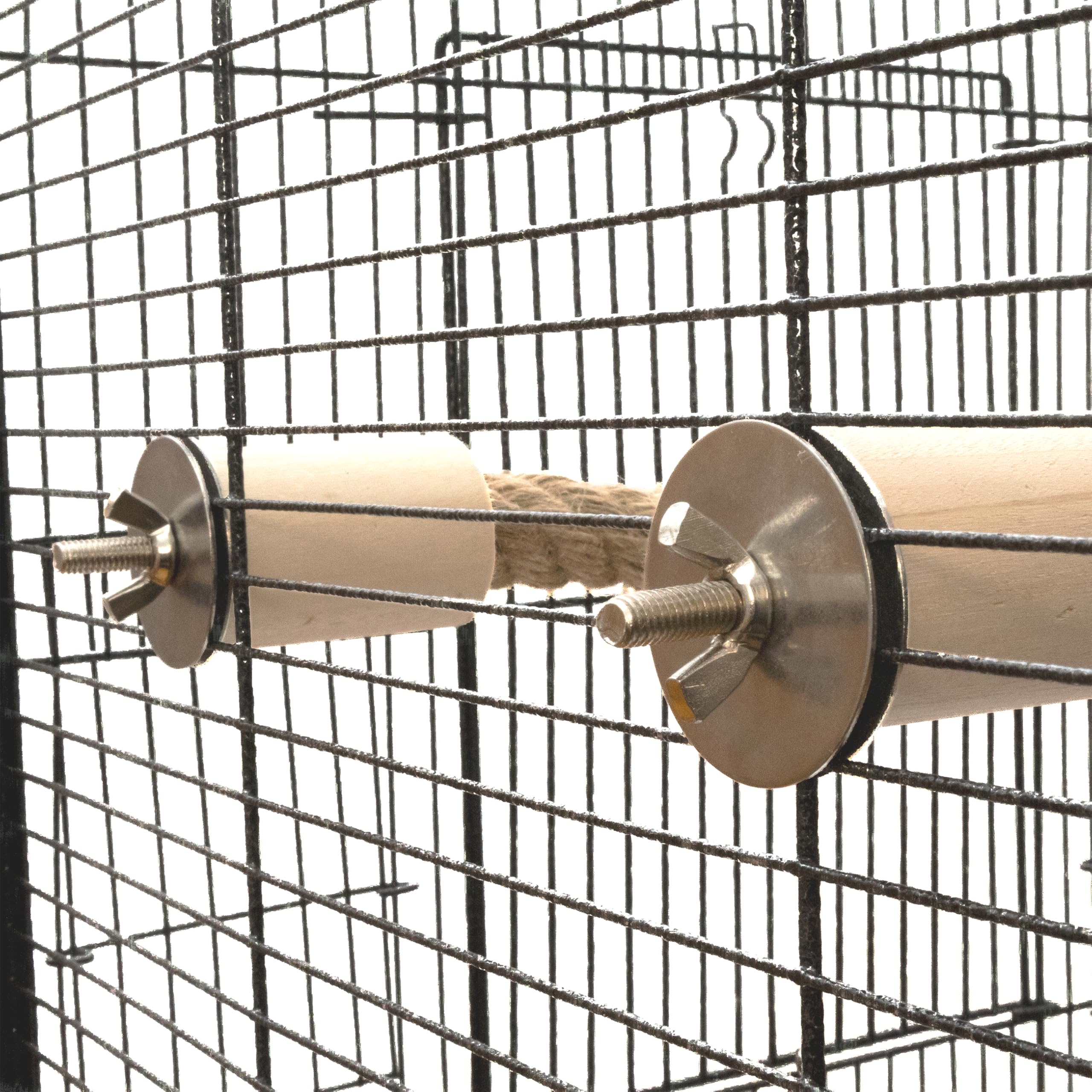 Rope Perch for Parrots, Bendable Natural Jute with Pine Wood and Stainless Steel Mount, Cotton Alternative Boing for Birds, Cage Accessory for Cockatiels, Doves, and Finches, Bendable Climbing Toy