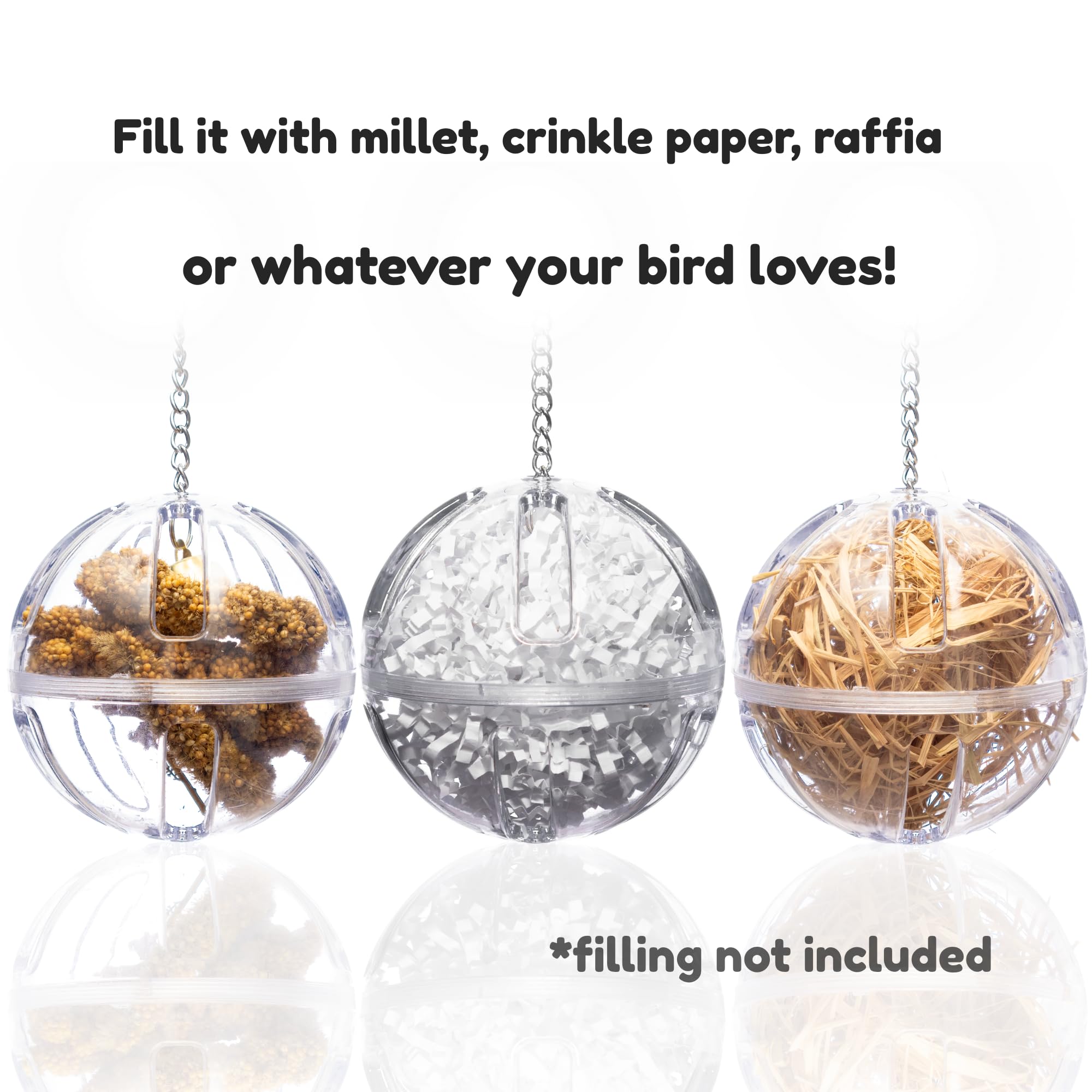 Lovely Little Flyers Bird Foraging Ball Toy with Bell, 3.5 Inch, Interactive Enrichment Hanging Toy for Medium to Large Birds, Bird Toy and Treat Dispenser for Parrots, Plastic Forage Ball for Doves