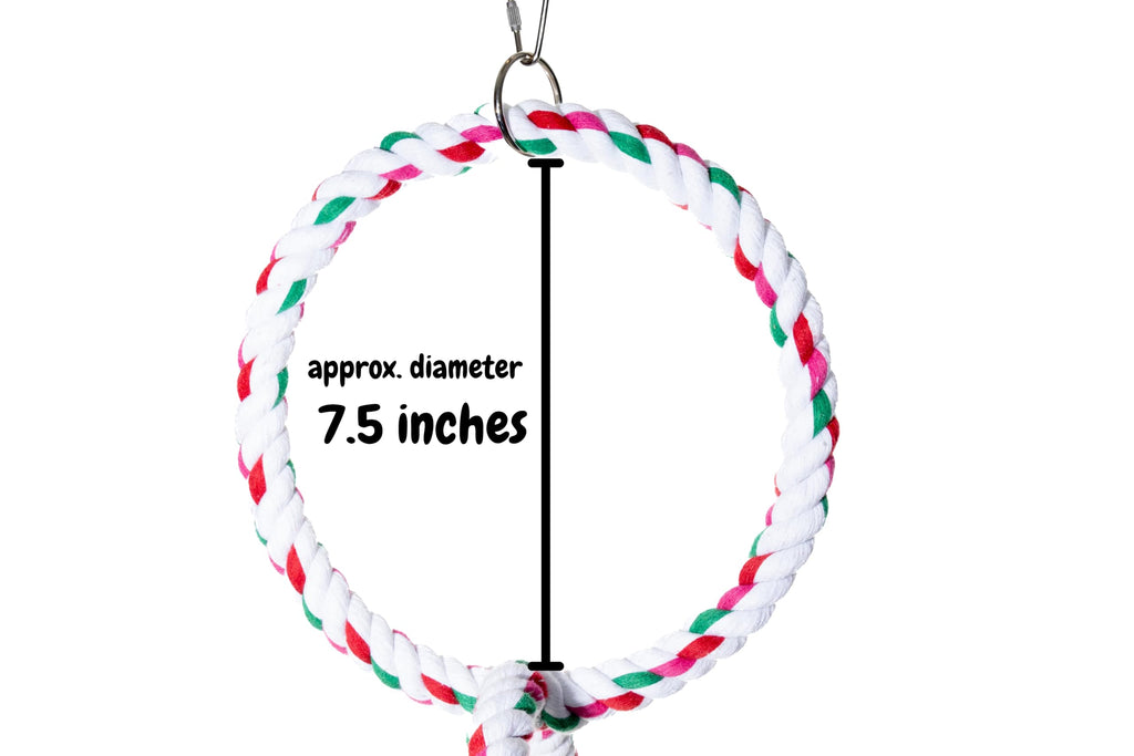 Double Hoop Bird Swing - Cotton Rope Hanging Perch Rings, Climbing Swing & Rope Perch Toy for Parrots, Budgies, Parakeets, Cockatiels, Conures & Small Birds - Bird Swing Toy & Cage Accessory
