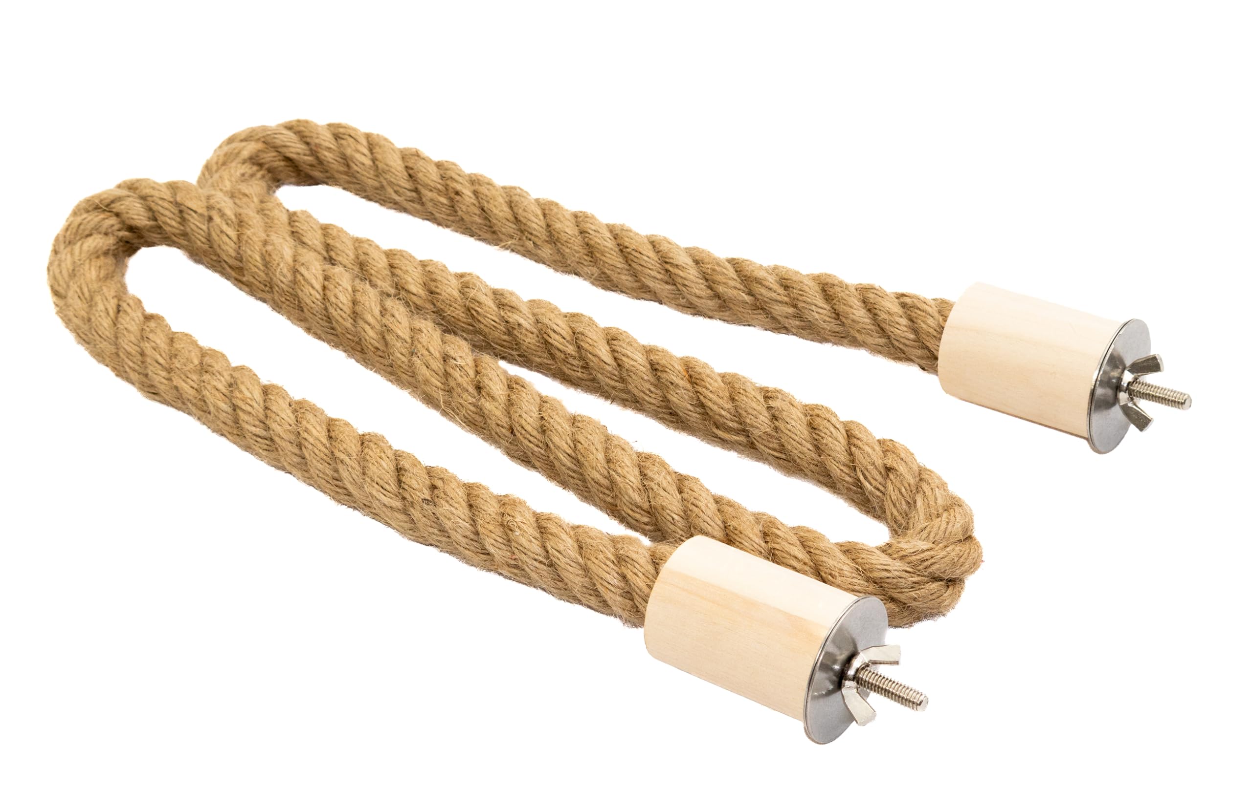 Rope Perch for Parrots, Bendable Natural Jute with Pine Wood and Stainless Steel Mount, Cotton Alternative Boing for Birds, Cage Accessory for Cockatiels, Doves, and Finches, Bendable Climbing Toy